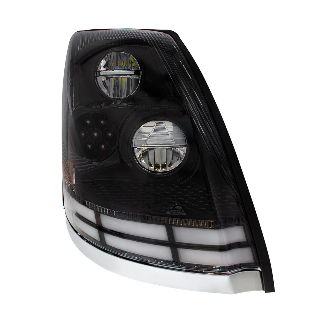 Black LED Headlight With Dual Color LED Light Bars For 2003-2017 Volvo VN/VNL - Passenger
