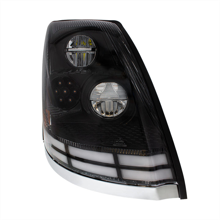 Black LED Headlight With Dual Color LED Light Bars For 2003-2017 Volvo VN/VNL - Passenger