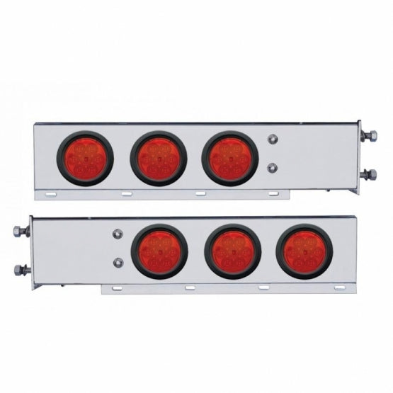 2-1/2" Bolt Pattern Stainless Steel Spring Loaded Bar With 6 x 4" 7 LED Lights - Red LED &amp; Lens (Pair)