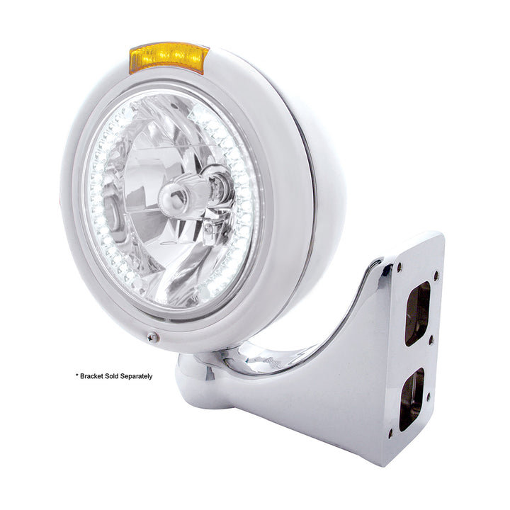 Stainless Steel Classic Headlight H4 With 34 White LED &amp; Dual Mode LED Signal - Amber Lens