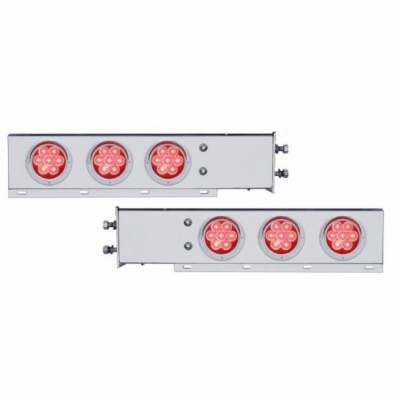 2-1/2" Bolt Pattern Chrome Spring Loaded Bar With 6 x 4" 7 LED Lights &amp; Visors - Red LED &amp; Lens (Pair)