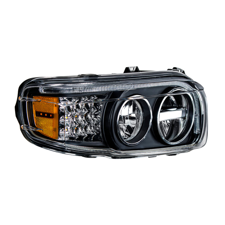 Blackout LED Headlight With LED Turn &amp; Position Light Bar For 2008-2023 Peterbilt 389 - Passenger