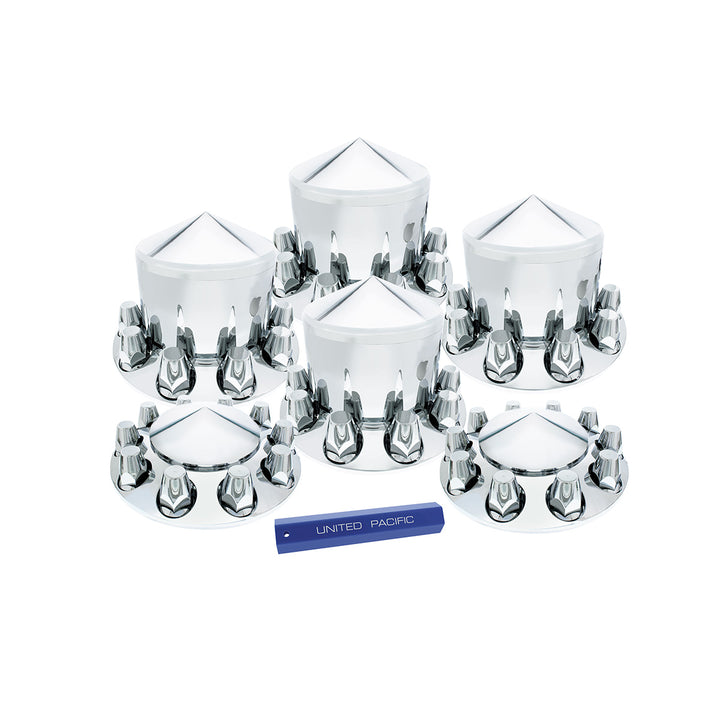 Pointed Axle Cover Combo Kit With 33mm Standard Thread-On Nut Covers &amp; Nut Cover Tool - Chrome