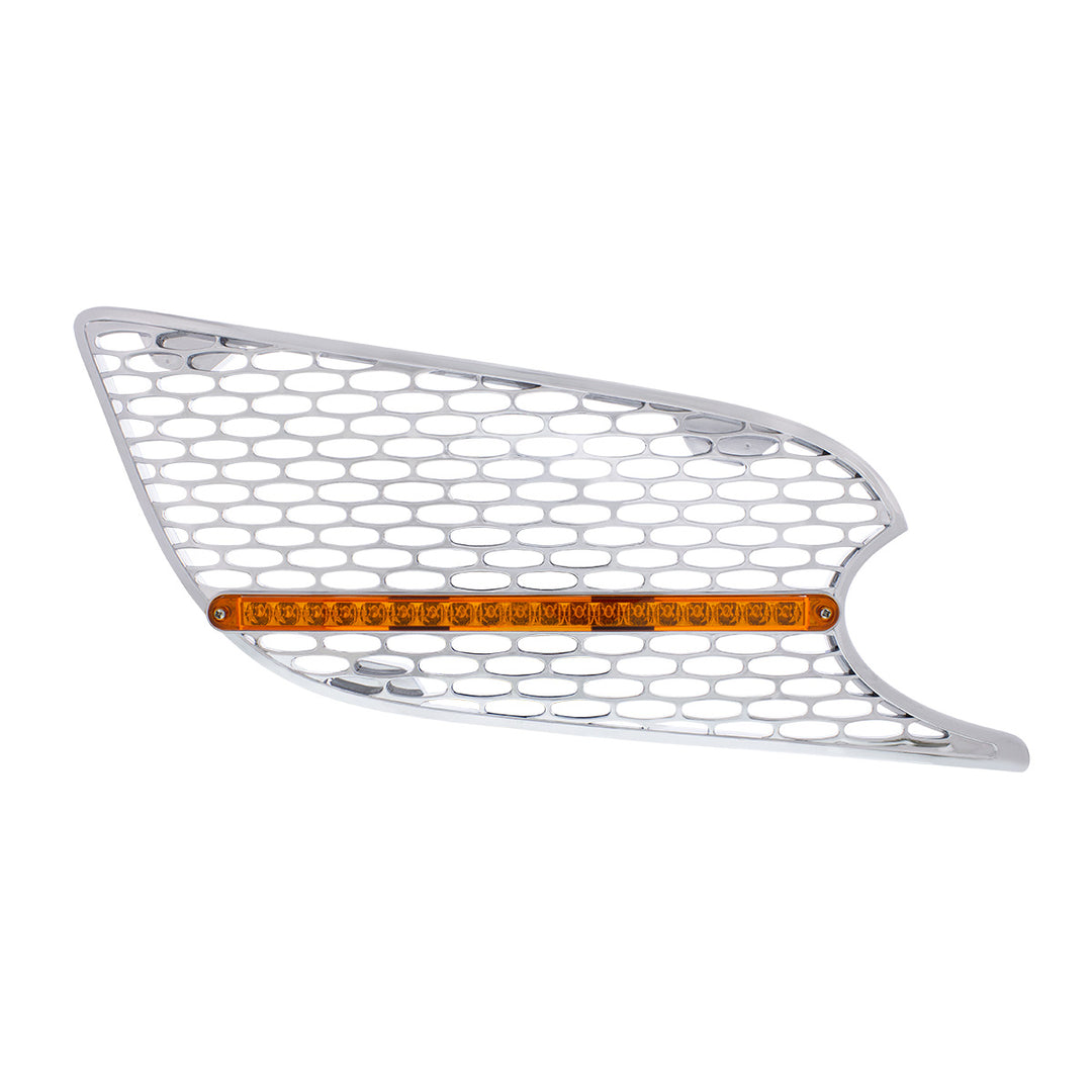 Chrome Air Intake Grille W/Reflector LED Light For 2012-2021 Peterbilt 579 (Passenger) - Amber LED/Amber Lens