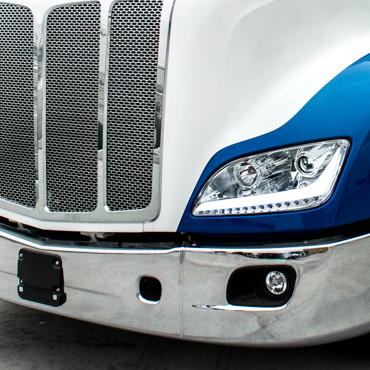Chrome Projection Headlight With LED Position Light &amp; Signal For 2012-2021 Peterbilt 579 - Passenger