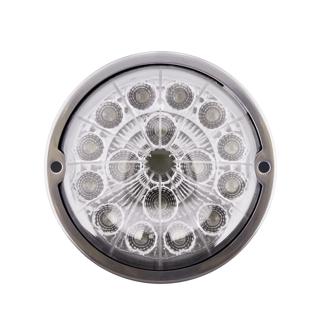 17 LED Watermelon Double Fury Light Flush Mount Kit With Low Profile Stainless Steel Bezel - Red &amp; White LED/Clear Lens