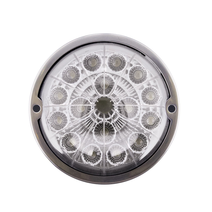 17 LED Watermelon Double Fury Light Flush Mount Kit With Low Profile Stainless Steel Bezel - Red &amp; White LED/Clear Lens