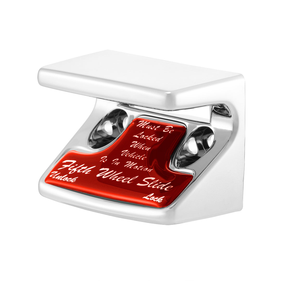 Chrome Plastic Fifth Wheel Switch Guard With Glossy Sticker For 1990-2010 Freightliner Classic - Red Sticker