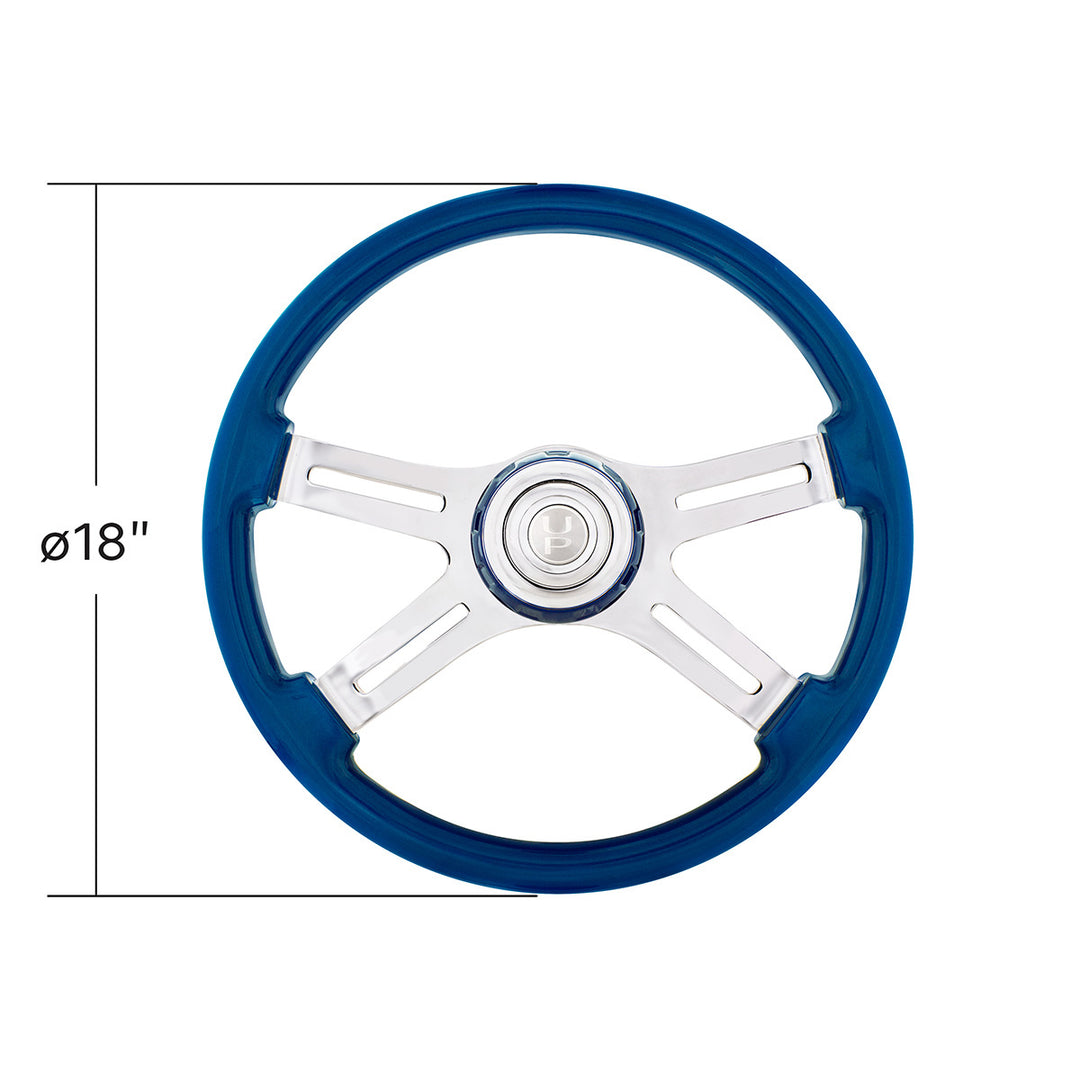 18" 4 Spoke Steering Wheel With Color Matching Horn Bezel - Electric Blue