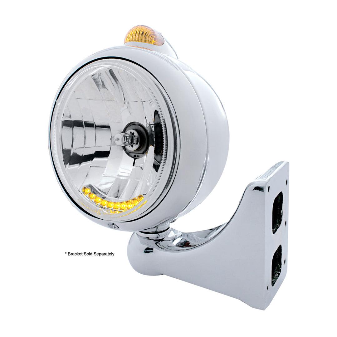 Stainless Steel Guide 682-C Headlight H4 With 6 Amber LED &amp; Dual Mode LED Signal - Amber Lens