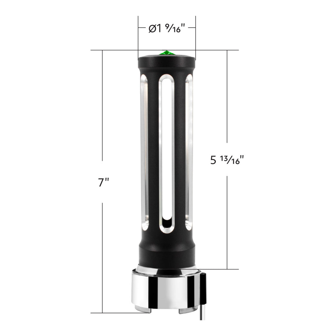 Thread-On Matte Black Sonoma Style Gearshift Knob With LED 9/10 Speed Adapter - Dark Green Crystal/Green LED