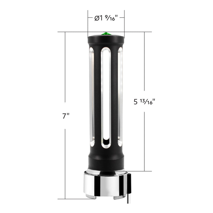 Thread-On Matte Black Sonoma Style Gearshift Knob With LED 9/10 Speed Adapter - Dark Green Crystal/Green LED