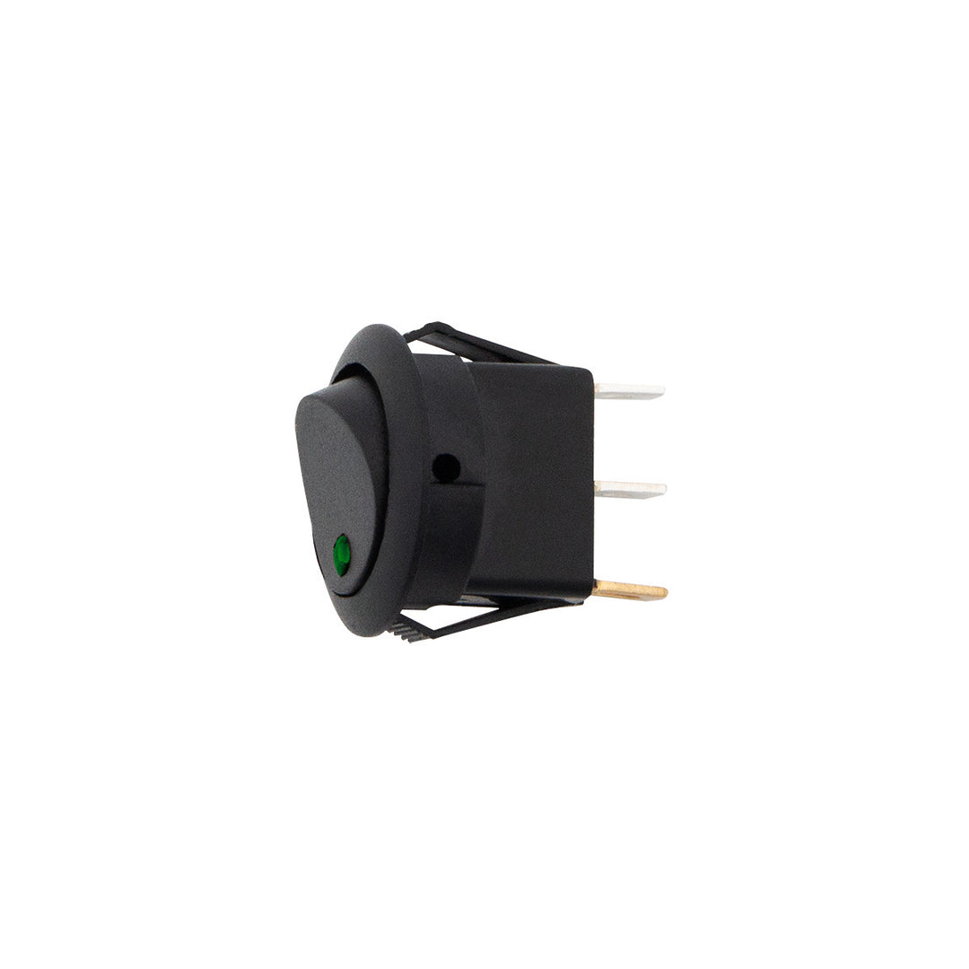 Green LED Round Rocker 10 Amp 12V On/Off 1/2" Dia. 1 Pc.