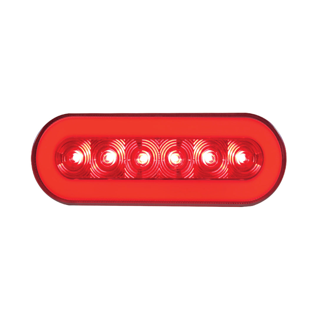 Stainless Top Mud Flap Bracket With 3 x 22 LED 6" Oval GloLight &amp; Visors - Red LED/Red Lens (Each)