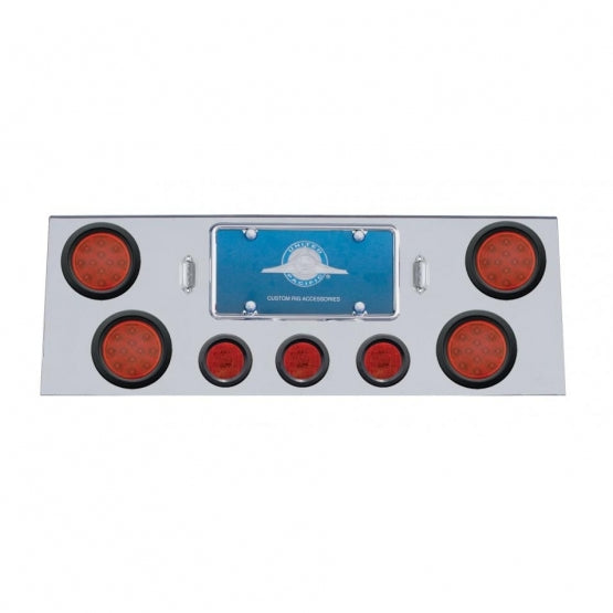 Stainless Steel Rear Center Panel With 4 x 12 LED 4" Reflector Lights &amp; 3 x 13 LED 2-1/2" Lights - Red LED &amp; Lens