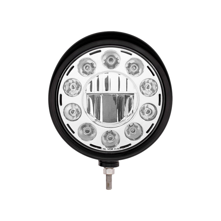 Black "Billet" Style Groove Headlight With Visor 11 LED Bulb - Chrome