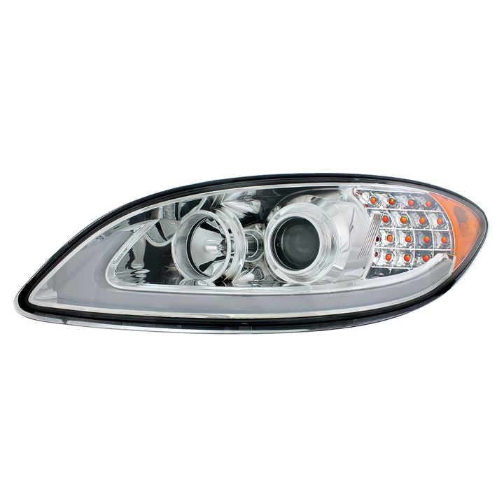 Chrome Projection Headlight With LED Turn Signal &amp; Light Bar For 2006-2017 International Prostar - Driver