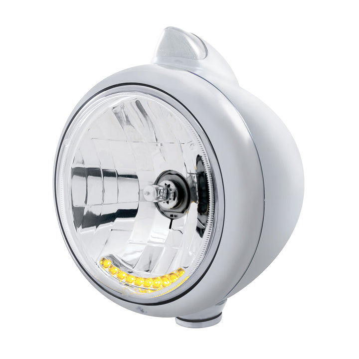 Chrome Guide 682-C Headlight H4 With 10 Amber LED &amp; Original Style Turn - Clear Lens