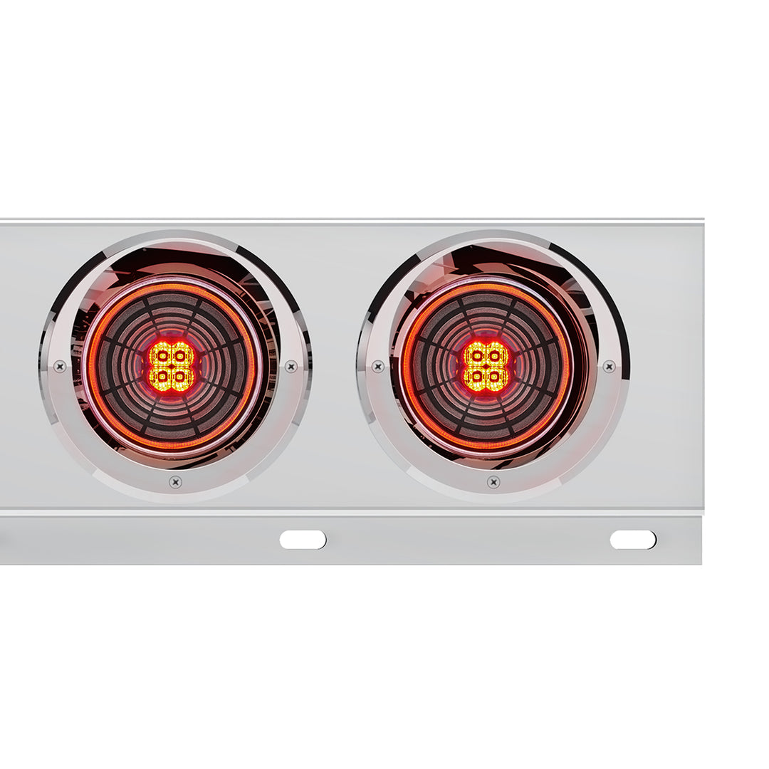 3-3/4" Bolt Pattern Stainless Steel Spring Loaded Bar With 6 x 4" 13 LED Abyss Lights &amp; Visors - Red LED/Clear Lens (Pair)