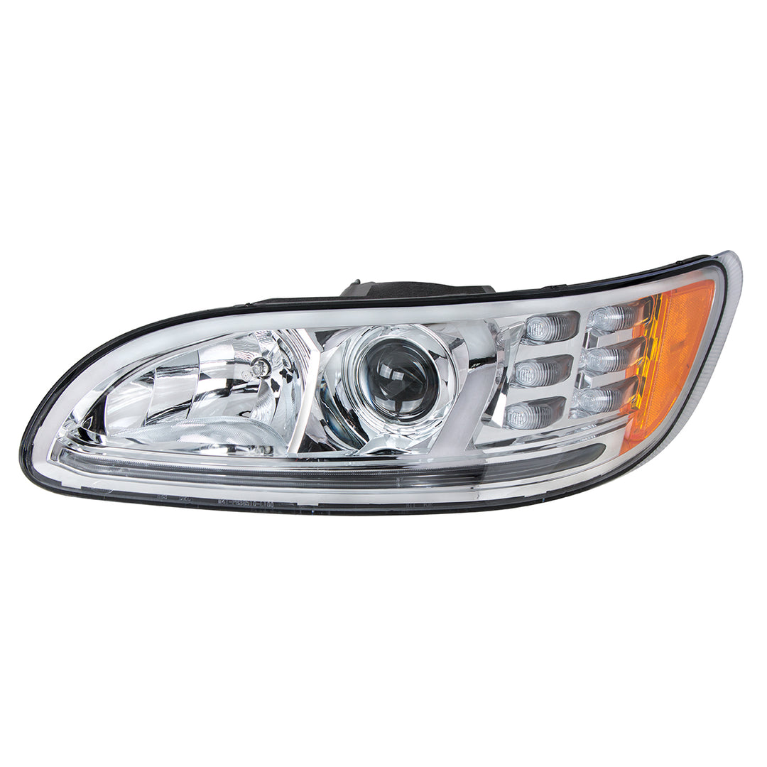 Chrome Projection Headlight With LED Turn &amp; Position Light for 2005-2015 Peterbilt 386 - Driver