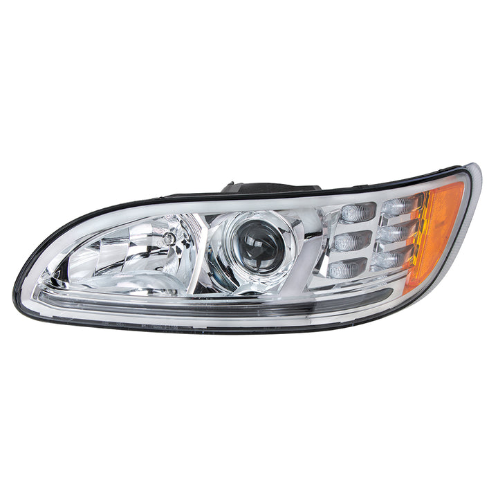Chrome Projection Headlight With LED Turn &amp; Position Light for 2005-2015 Peterbilt 386 - Driver