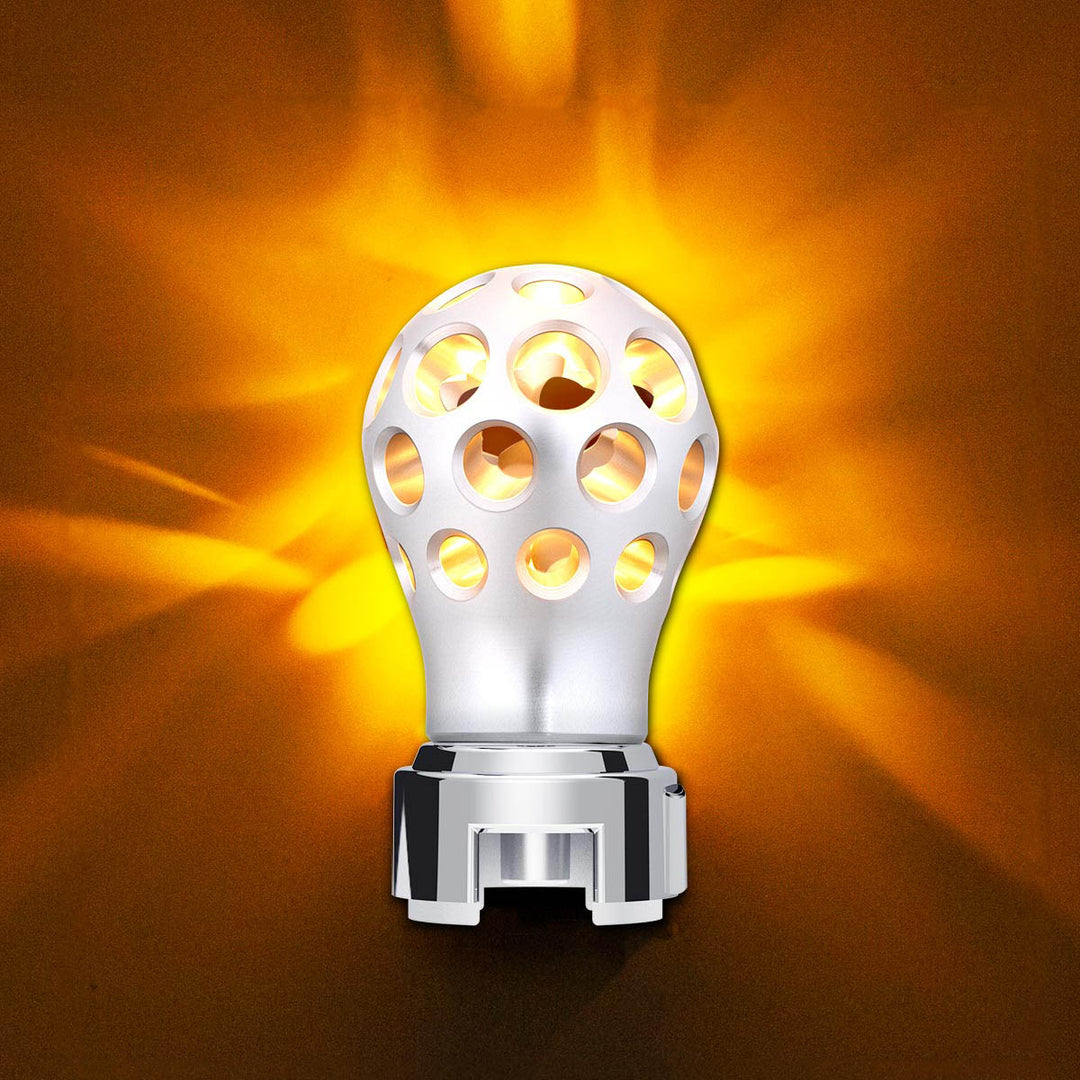 Thread-On Annodized Phoenix Style Ball Gearshift Knob With LED 13/15/18 Speed Adapter - Amber LED
