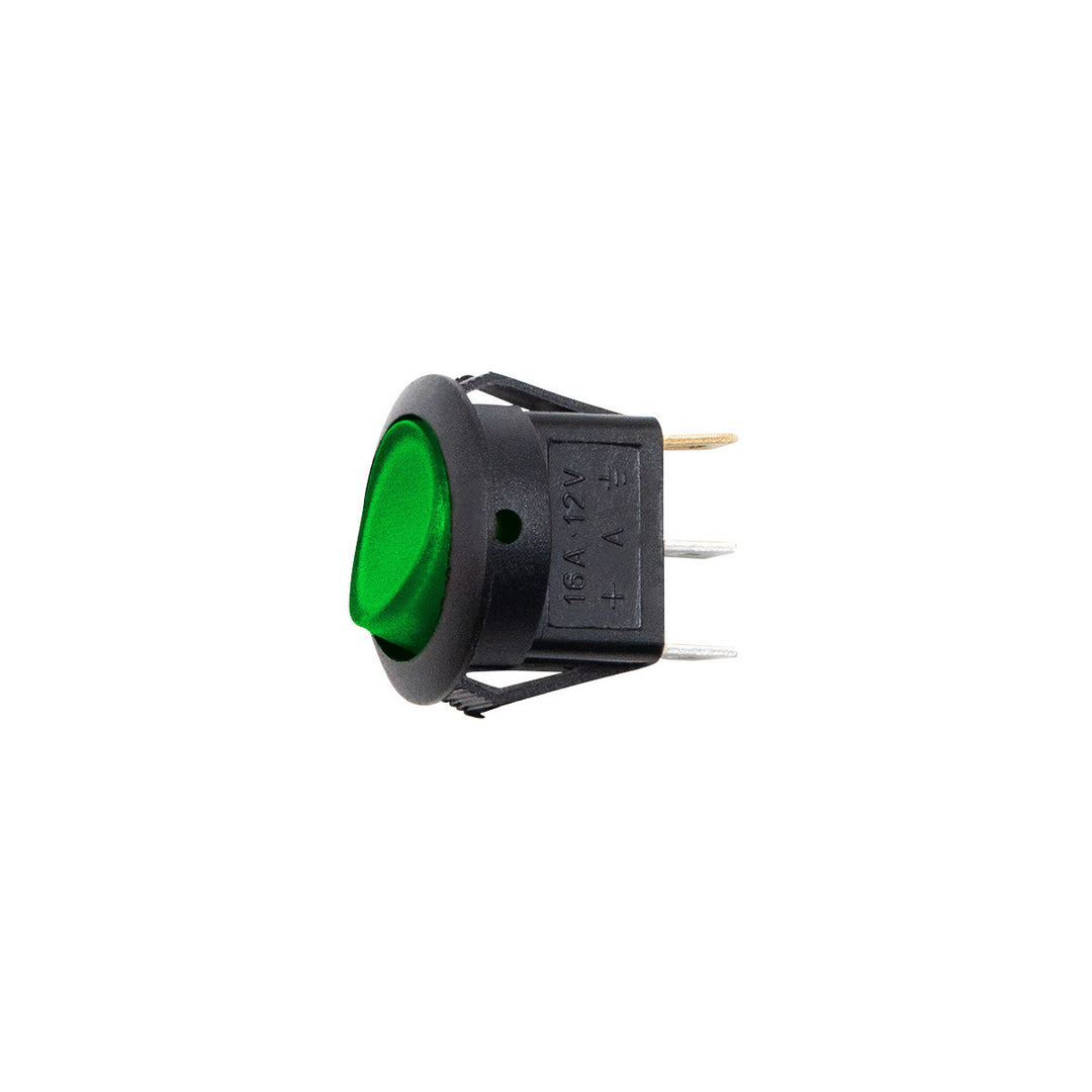 Green Illum Round Rocker 10 Amp 12V On/Off 1/2" Dia. 1 Pc.