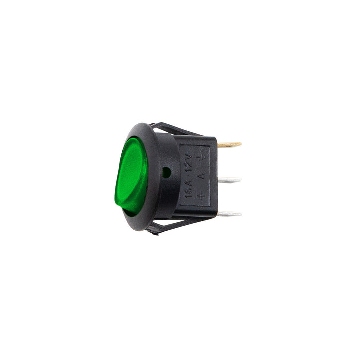 Green Illum Round Rocker 10 Amp 12V On/Off 1/2" Dia. 1 Pc.