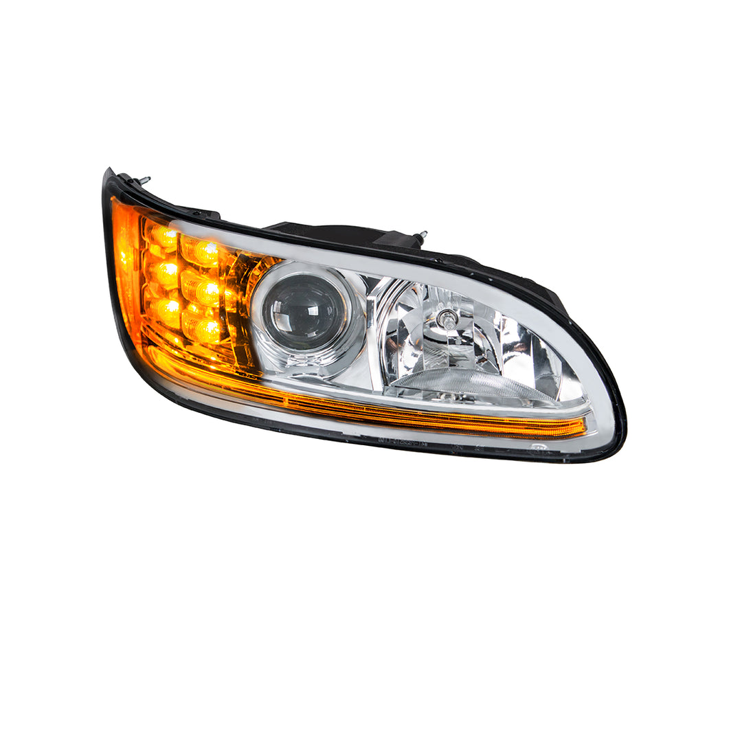 Chrome Projection Headlight With LED Turn &amp; Position Light for 2005-2015 Peterbilt 386 - Passenger