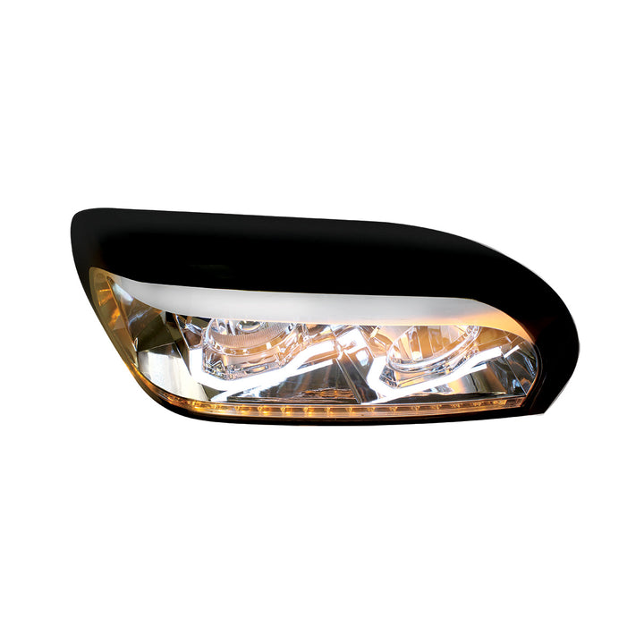 Chrome Headlight With LED Turn Signal &amp; Light Bar For 1996-2010 Freightliner Century - Passenger
