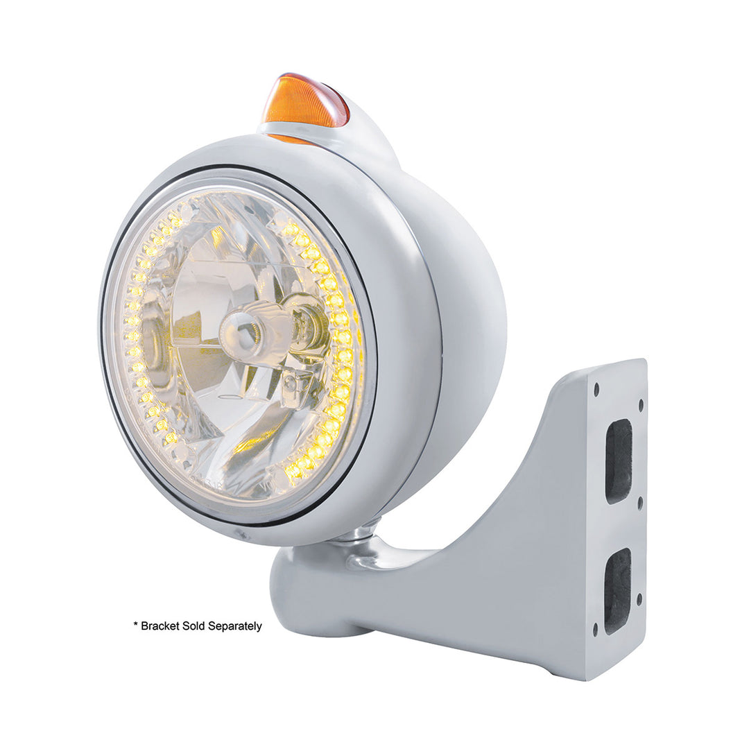 Stainless Steel Guide 682-C Headlight H4 With Amber LED &amp; Original Style LED Signal - Amber Lens