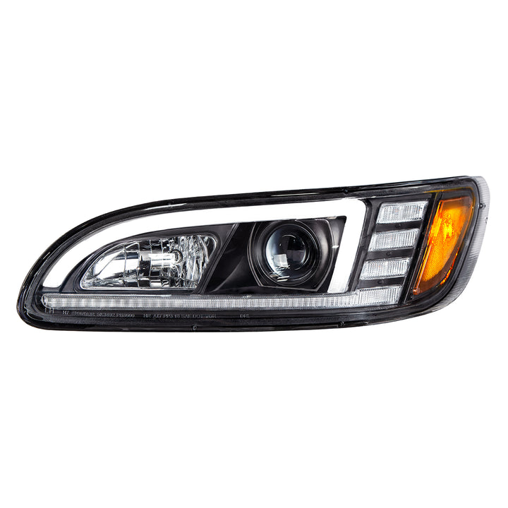 Black Projection Headlight With LED Sequential Turn &amp; DRL For 2005-2015 Peterbilt 386 - Driver