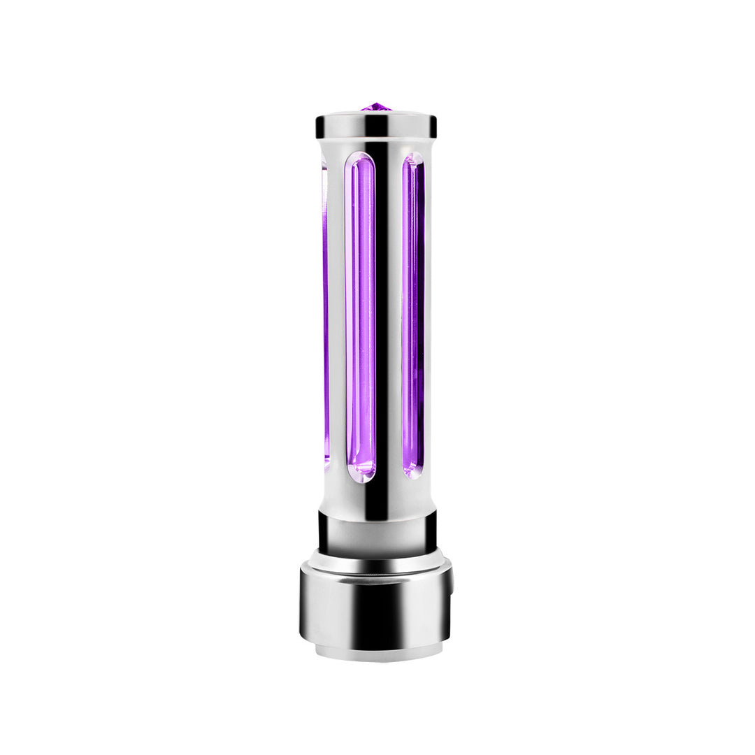 Thread-On Chrome Sonoma Style Gearshift Knob With LED 13/15/18 Speed Adapter - Purple Crystal/Purple LED
