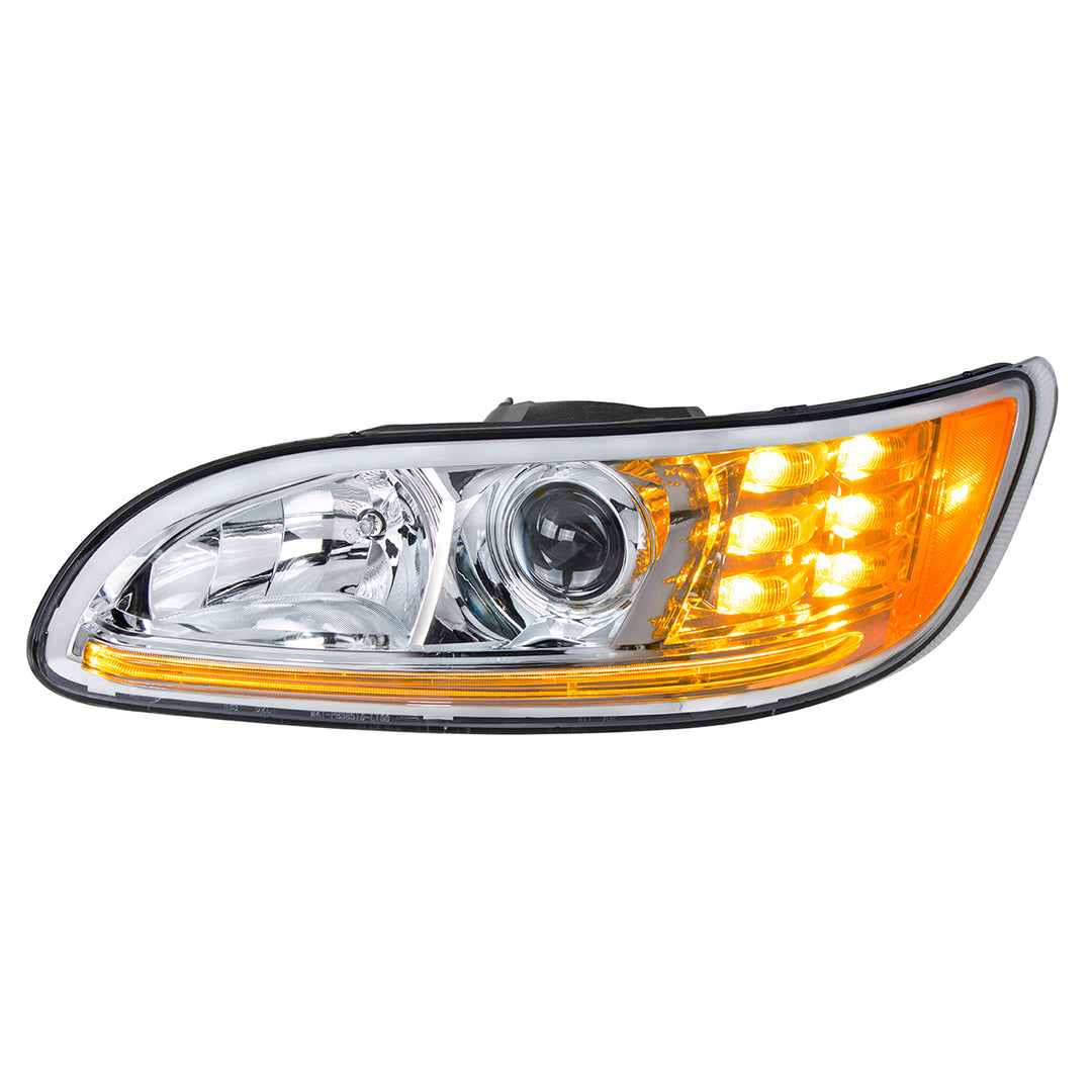 Chrome Projection Headlight With LED Turn &amp; Position Light for 2005-2015 Peterbilt 386 - Driver