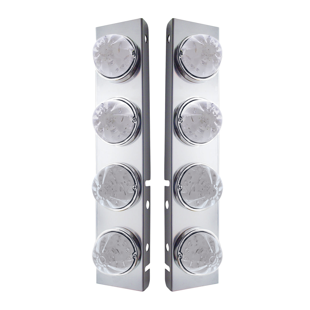 Stainless Steel Front Air Cleaner Bracket With 8 x 17 LED Watermelon Lights &amp; Stainless Steel Bezels For Peterbilt - Amber LED/Clear Lens (Pair)