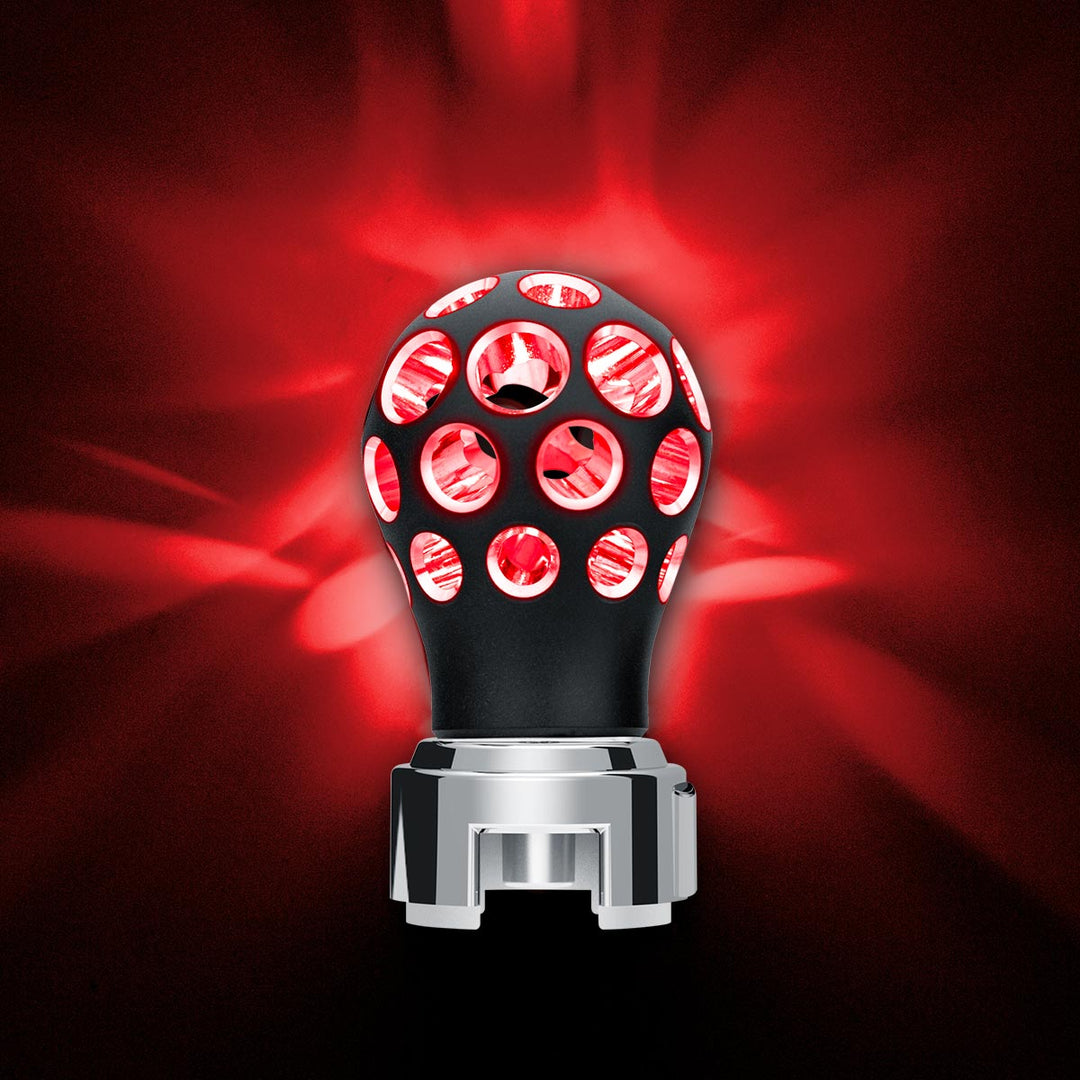 Thread-On Matte Black Phoenix Style Ball Gearshift Knob With LED 13/15/18 Speed Adapter - Red LED
