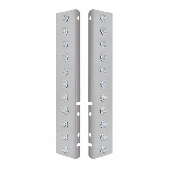 Stainless Steel Front Air Cleaner Bracket With 22 x 2 Amber LED 3/4" Mini Lights &amp; Stainless Steel Bezels For Peterbilt - Clear Lens