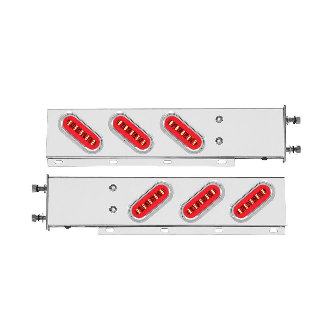 3-3/4" Bolt Pattern Stainless Steel Spring Loaded Bar With 6 x 22 Red LED 6" Oval GloLight &amp; Visor - Clear Lens (Pair)