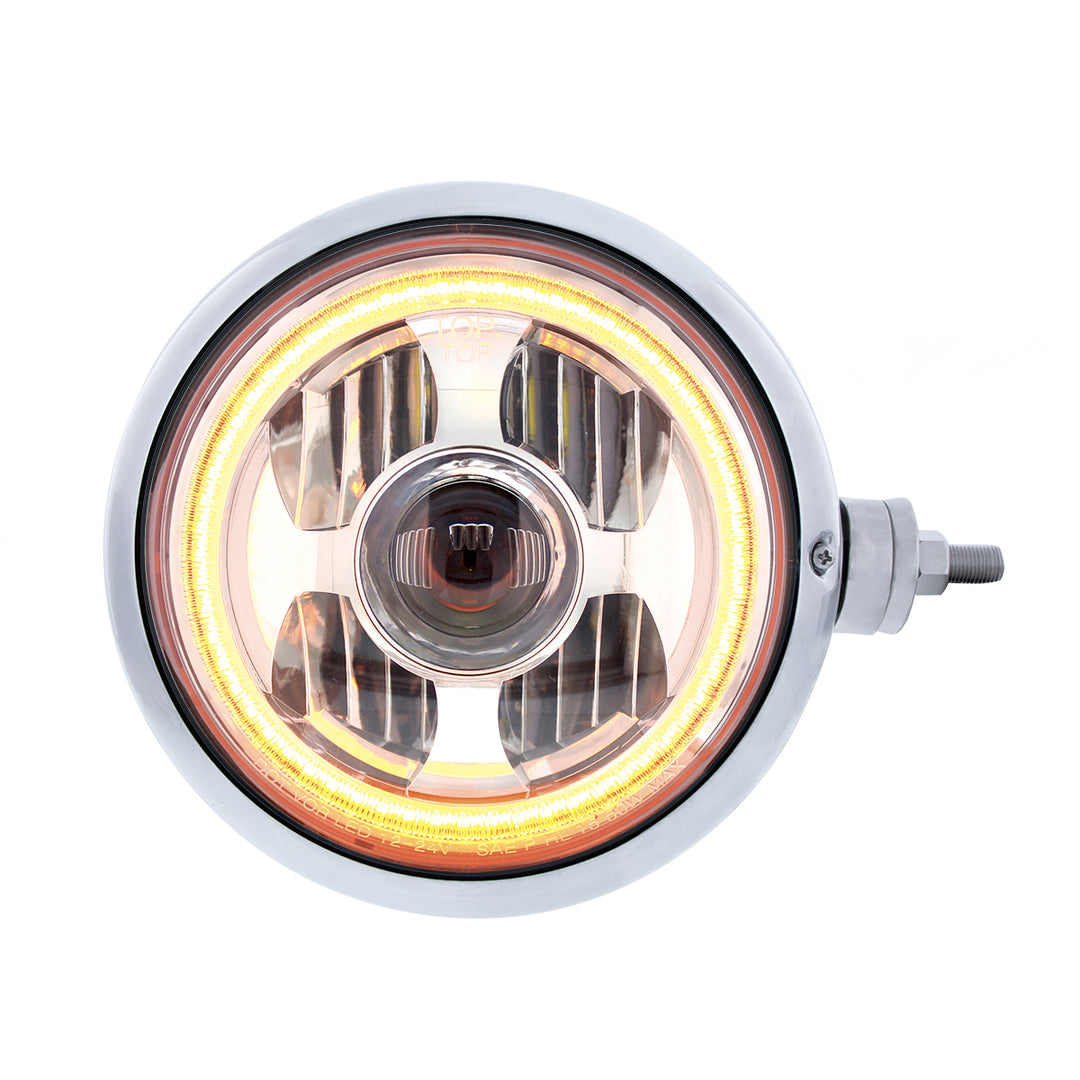 Chrome Guide 682-C Style Headlight Assembly W/LED Headlight &amp; Dual Color Position Light - R/H (Horizontal Mount)