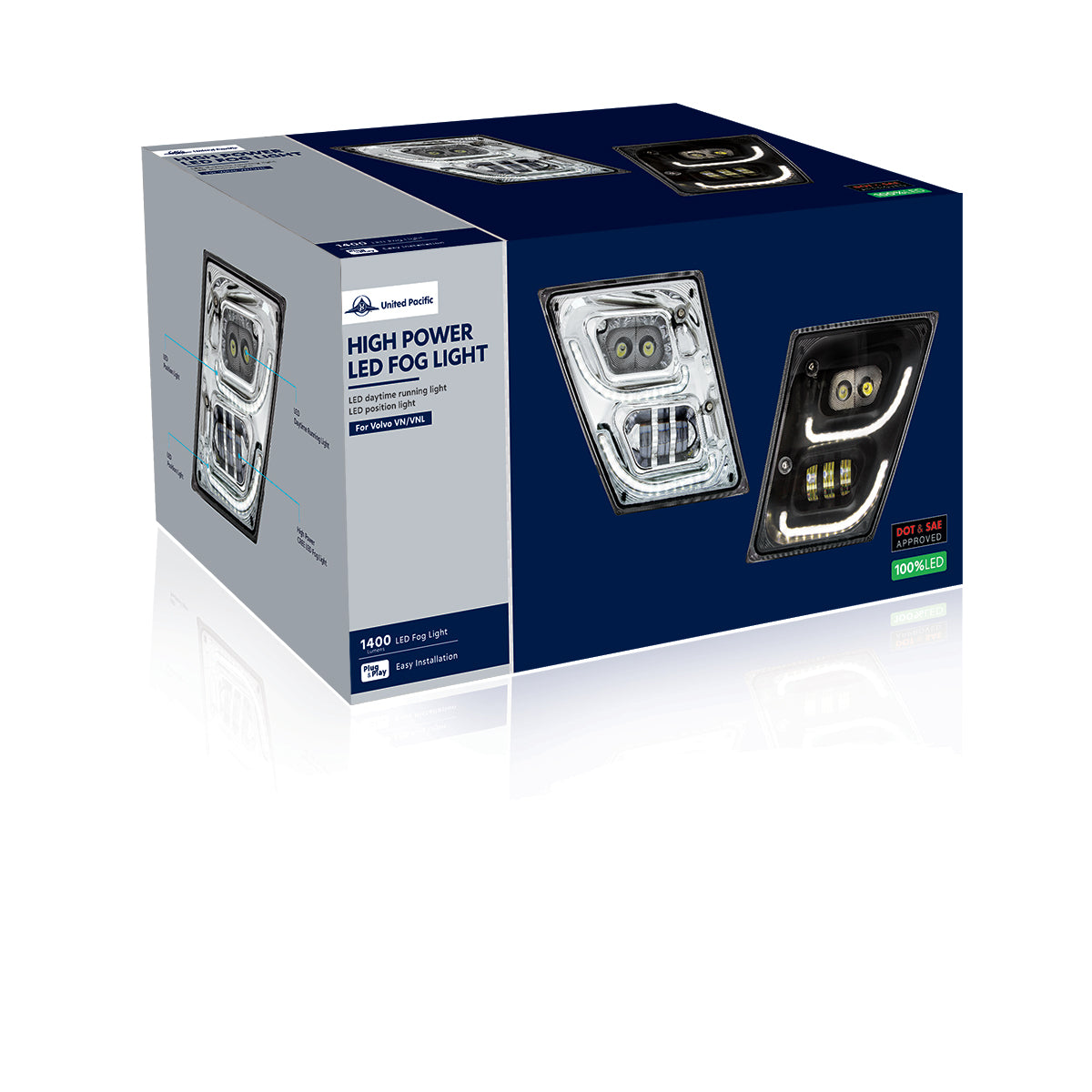 "Blackout" High Power LED Fog Light With LED DRL & Position Light For 2003-2017 Volvo VN/VNL - Driver