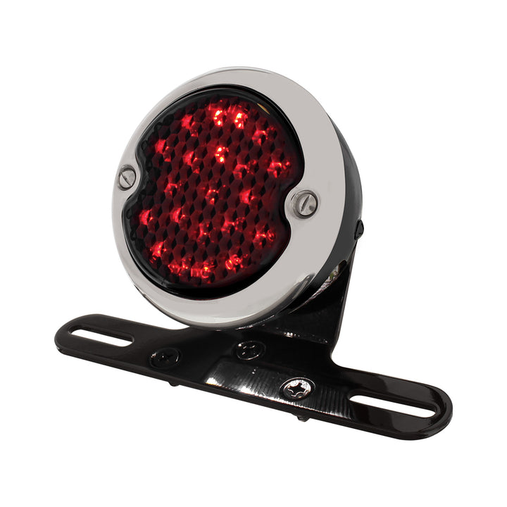 Black Motorcycle Rear Fender LP Bracket With 1933-36 Ford Style LED Tail Light