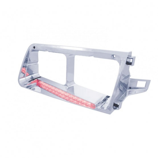 14 LED Headlight Bezel For 1989-2009 Freightliner FLD - Passenger - Red LED/Clear Lens