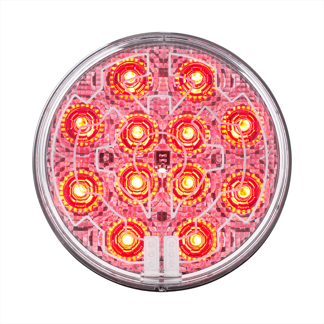 12 LED 4" Round Light (Stop, Turn &amp; Tail) With Heated Lens - Red LED/Clear Lens