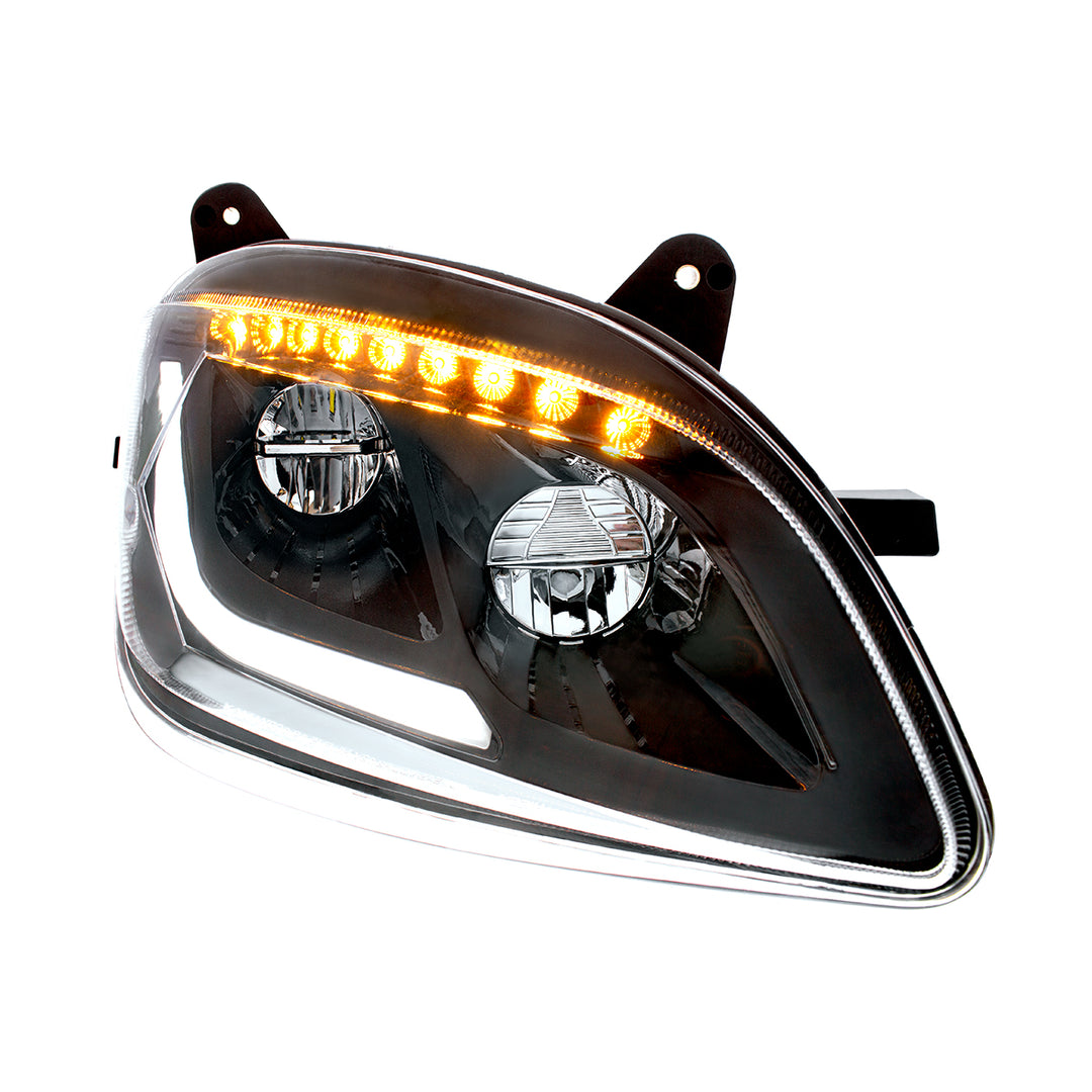 Black LED Headlight W/Sequential LED Turn Signal For Peterbilt 579 (2012-21) &amp; 587 (2010-16) - Passenger