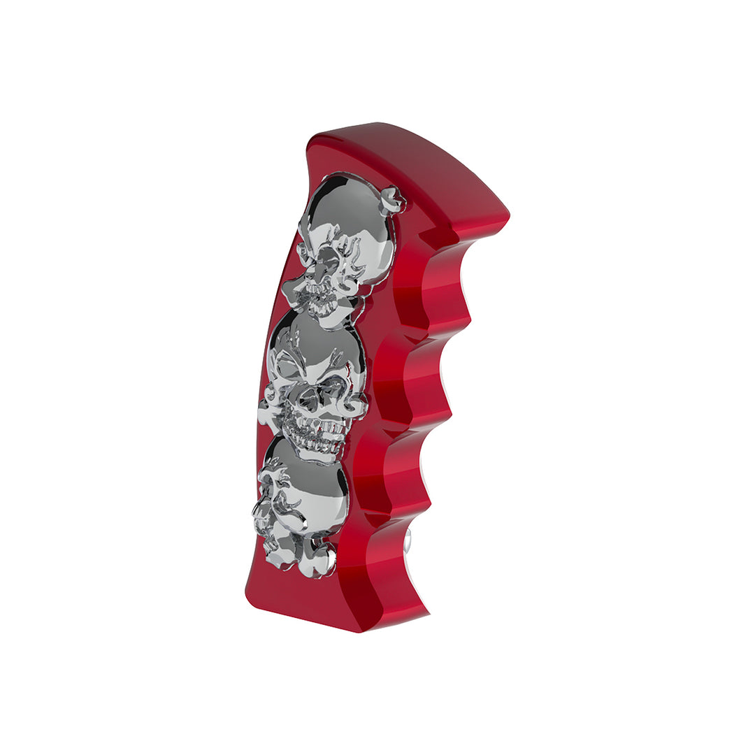 Thread-On Skulls Pistol Grip Gearshift Knob - Candy Red With Chrome Skulls