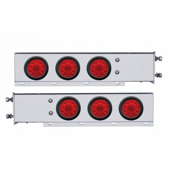 3-3/4" Bolt Pattern Chrome Spring Loaded Bar W/6 x 4" 10 Red LED Lights - Red Lens (Pair)