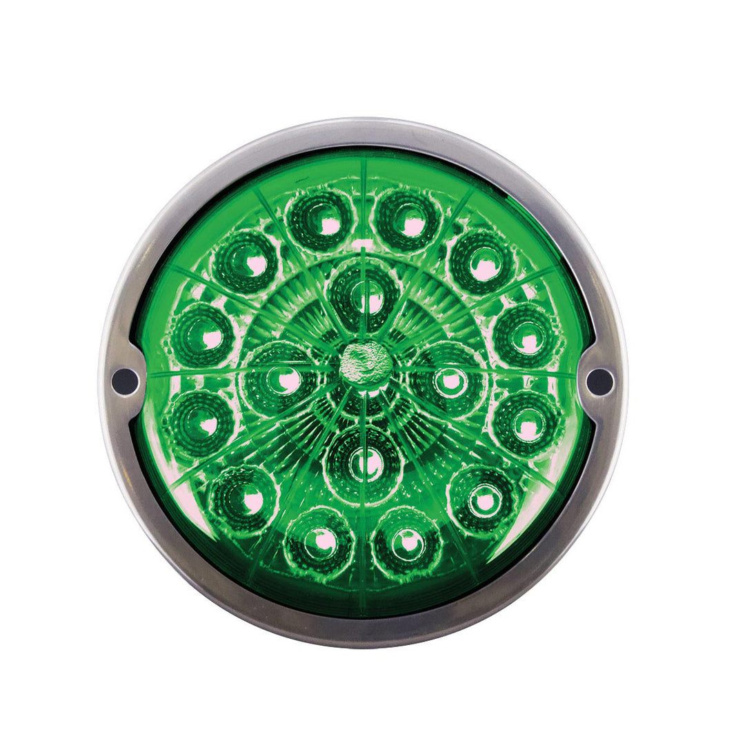 17 LED Watermelon Double Fury Light Flush Mount Kit With Low Profile Stainless Steel Bezel - Amber &amp; Green LED/Clear Lens