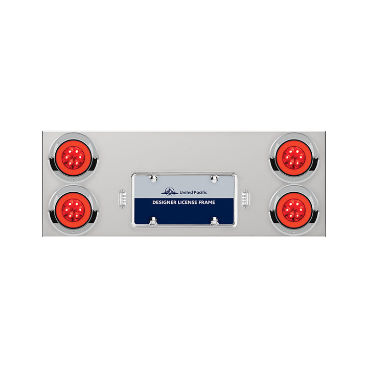33-3/4" Stainless Rear Center Panel With Four 21 LED 4" GloLight &amp; Visors - Red LED/Red Lens