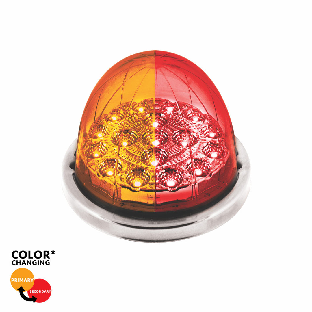 17 LED Watermelon Dual Function Double Fury Light Flush Mount Kit With Low Profile Stainless Steel Bezel - Amber &amp; Red LED
