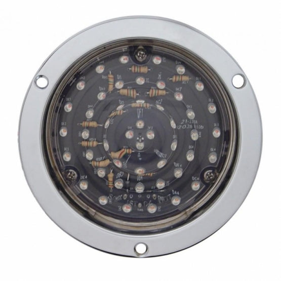 40 LED 4" Round Flange Mount Deep - Dish Light (Stop, Turn &amp; Tail) - Red LED/Clear Lens